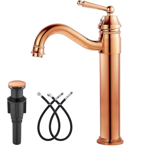 gotonovo Bathroom Vessel Sink Faucet Single Handle Brass Long Reach Bathroom Faucet 1 Hole Deck Mounted Mixer Tap with Pop Up Drain Brushed Nickel