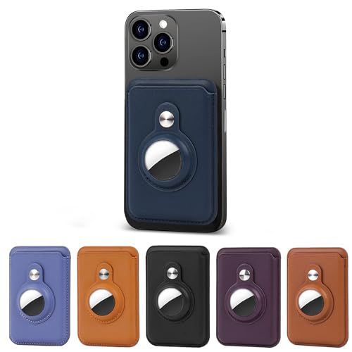 Magnetic Card Wallet Holder compatible with MagSafe, Leather Card Holder with AirTag Holder, Credit Card Wallets Compatible with iPhone 14/13/12 Mag-Safe Series(1-Dark Blue)