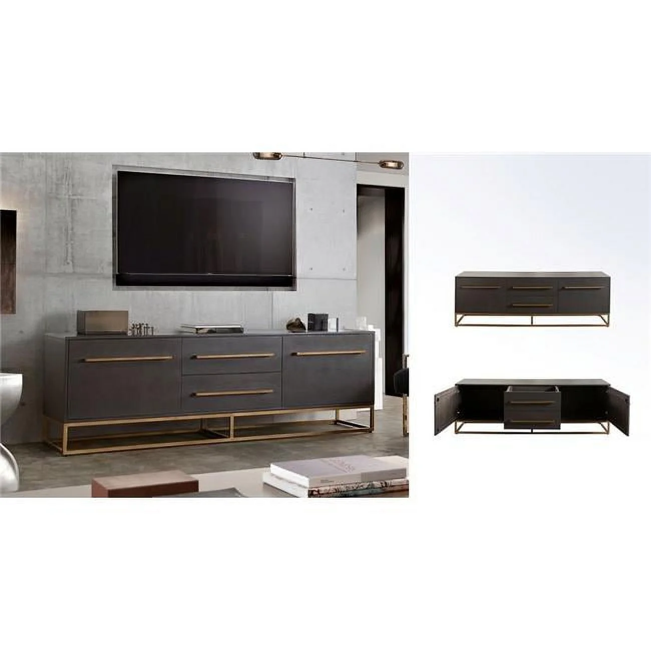 Diamond Sofa ENCORETVGO 76 x 18 x 24 in.Encore Solid Mango Wood 2-Door & 2-Drawer Entertainment Cabinet, Grey Oak