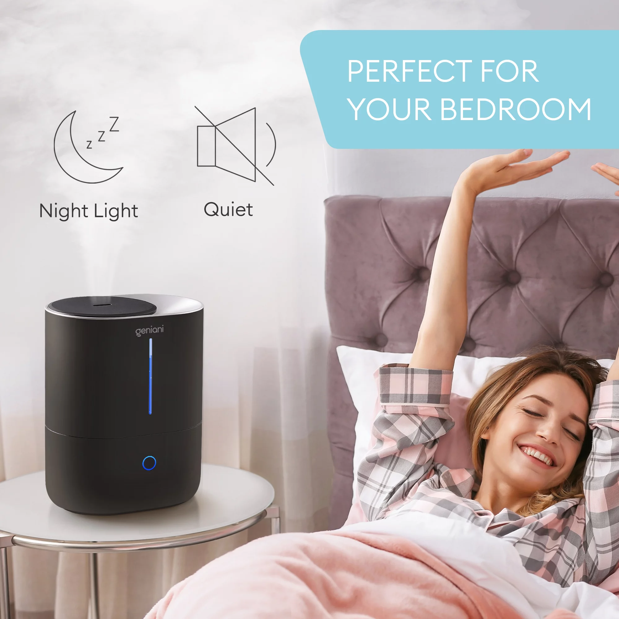 Geniani Ultrasonic Top-Fill Cool Mist 2-in-1 Humidifier & Diffuser, White