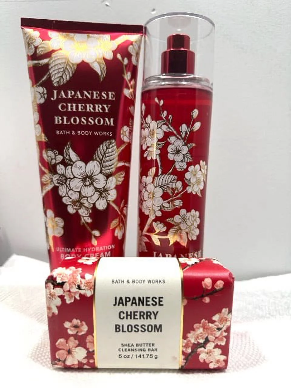 Bath & Body Works Japanese Cherry Blossom 3 Piece Gift (Ultimate Hydration Body Cream 8 oz., Fine Fragrance Mist 8 fl. oz., and Shea Butter Cleansing Bar 5 oz.)