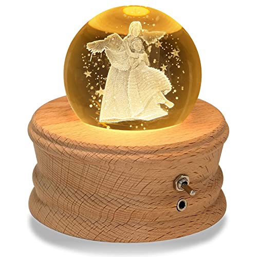 Kibuhain 3D Crystal Ball Music Box with Projection LED Light and Rotating Wooden Base,Best Gift for Birthday,Christmas,Valentine's Day,Music Boxes for Women Mom Girls