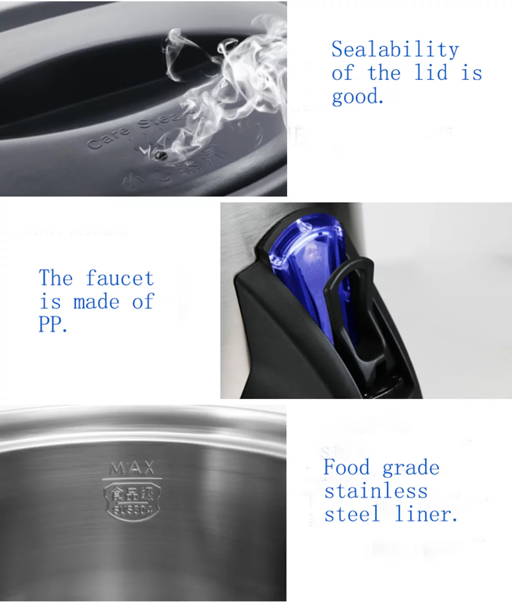 TECHTONGDA Hot Water Dispenser Commercial Home Stainless Steel Kettle Silver 6L