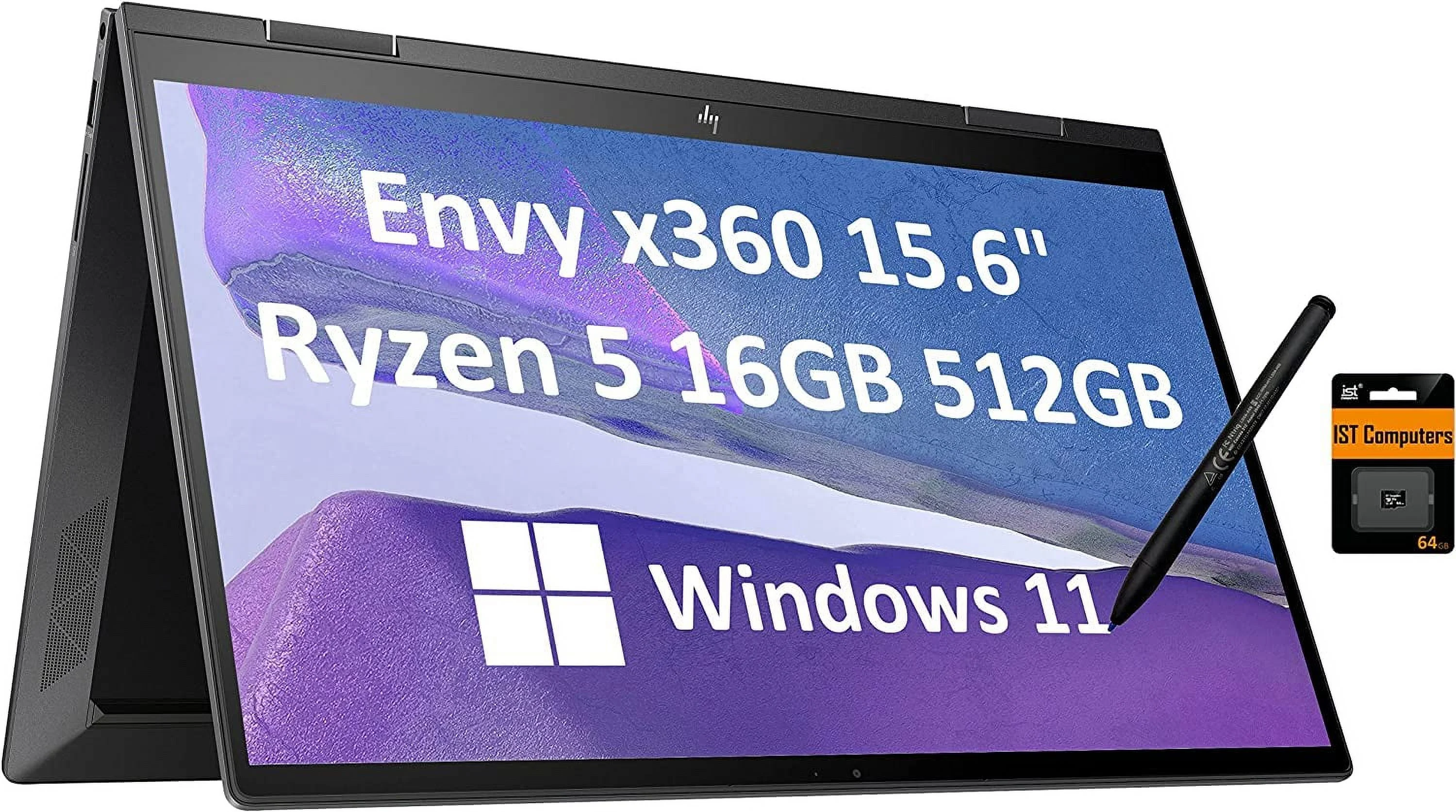 HP Envy X360 15 2-in-1 Touchscreen (Ryzen 5 5625U, 16GB RAM, 512GB SSD, Stylus) AMD 6-Core(Beat i7-1165G7) 15.6