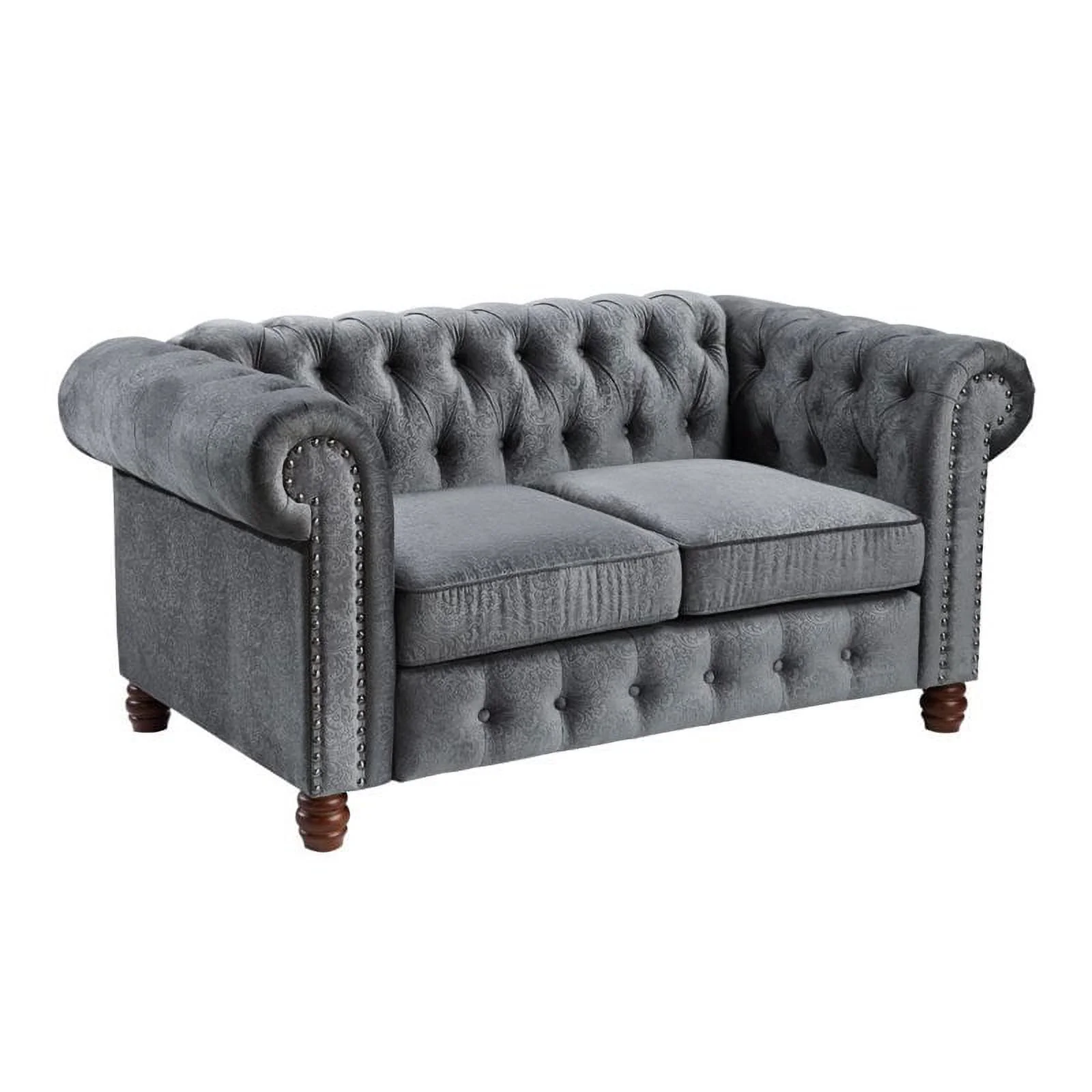 Pemberly Row Velvet Chesterfield Loveseat in Dark Gray