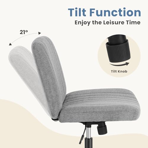 DUMOS Criss Cross Chair Legged Office Wide Comfy Desk Seat, No Wheels Armless Computer Task Seating, Swivel Vanity Home Height Adjustable