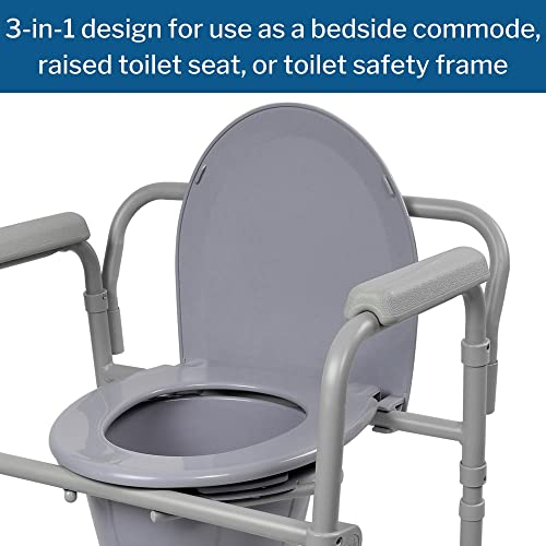 McKesson Folding Commode Chair with 7.5 qt Bucket, 350 lbs Weight Capacity, 13 1/2 in Seat Width, Adjustable Height, 1 Count