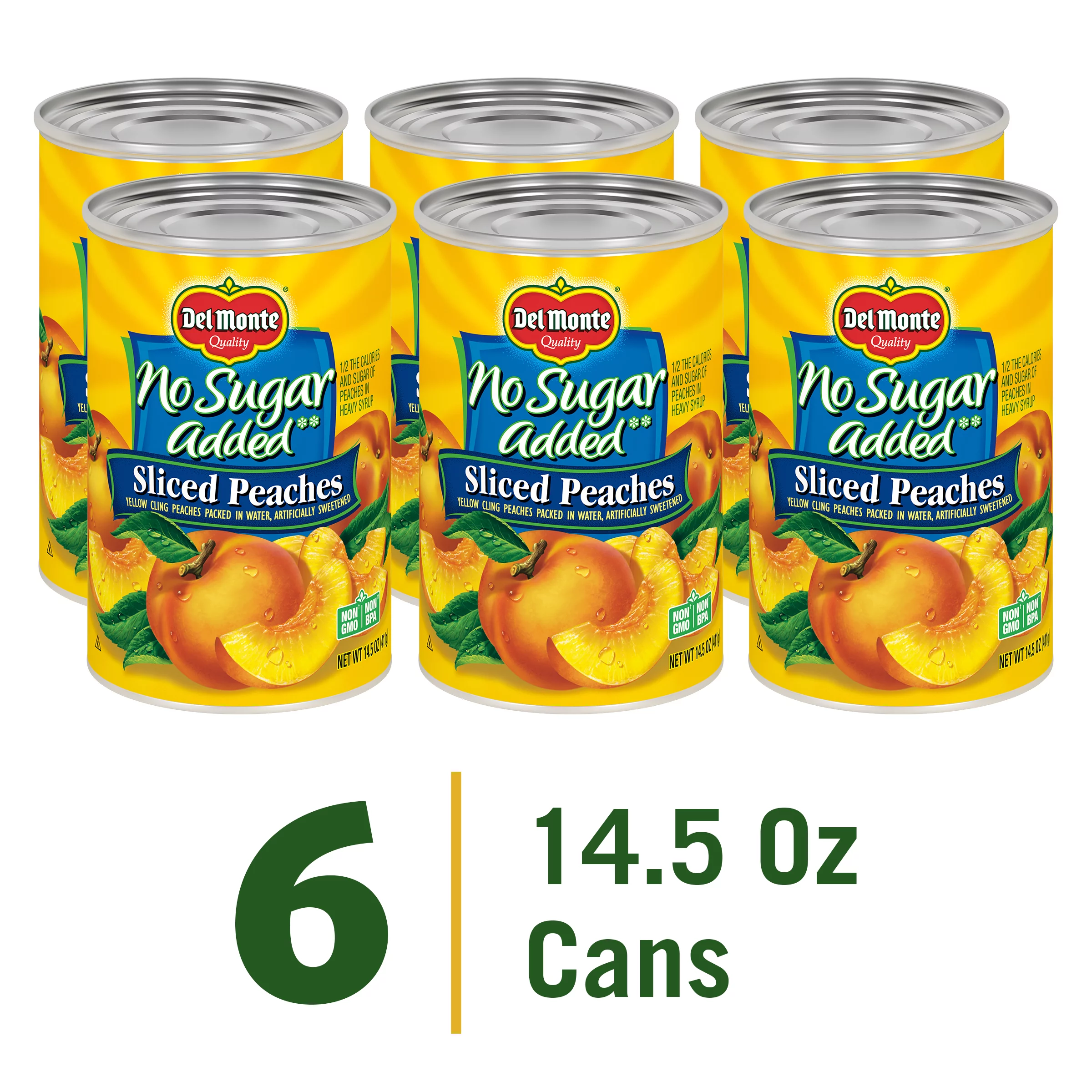 (6 Cans) Del Monte Sliced Peaches, No Sugar Added, 14.5 oz Can