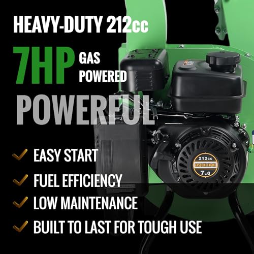 S3 Wood Chipper Shredder, 7HP 212cc Gas Powered Heavy Duty, 3
