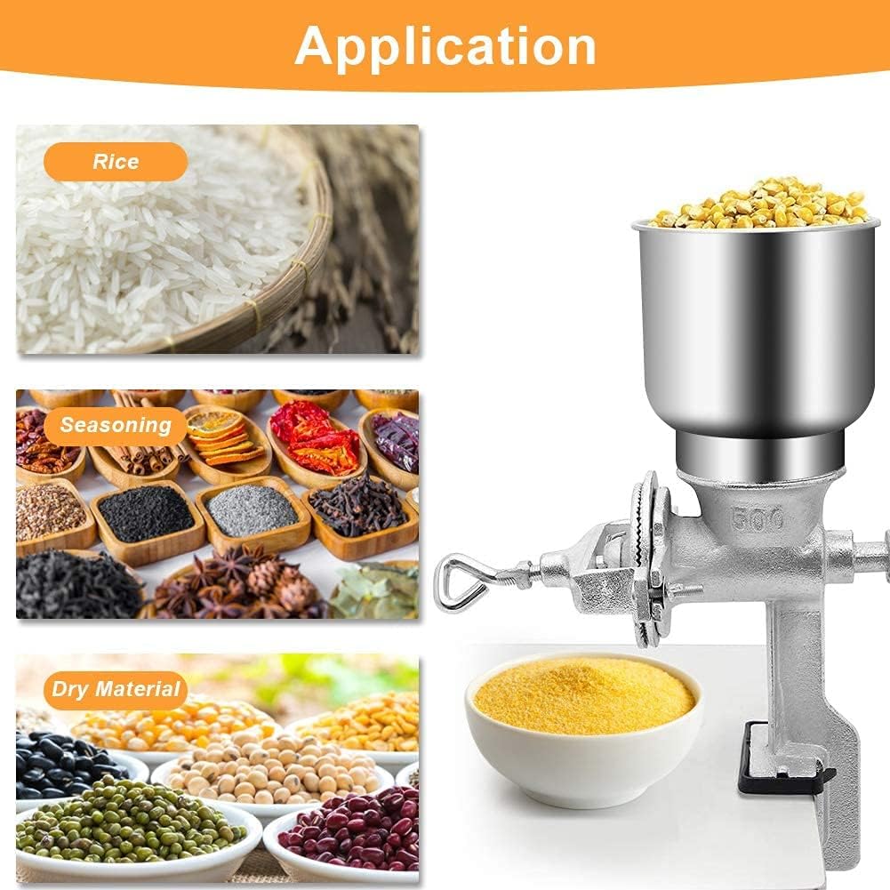 Manual Grain Grinder, Portable Hand Crank Grain Mill Home Kitchen Powder Grinding Machine Countertop Clamp Design, for Wheat Nut Spice Corn Coffee Beans Grain Grinder