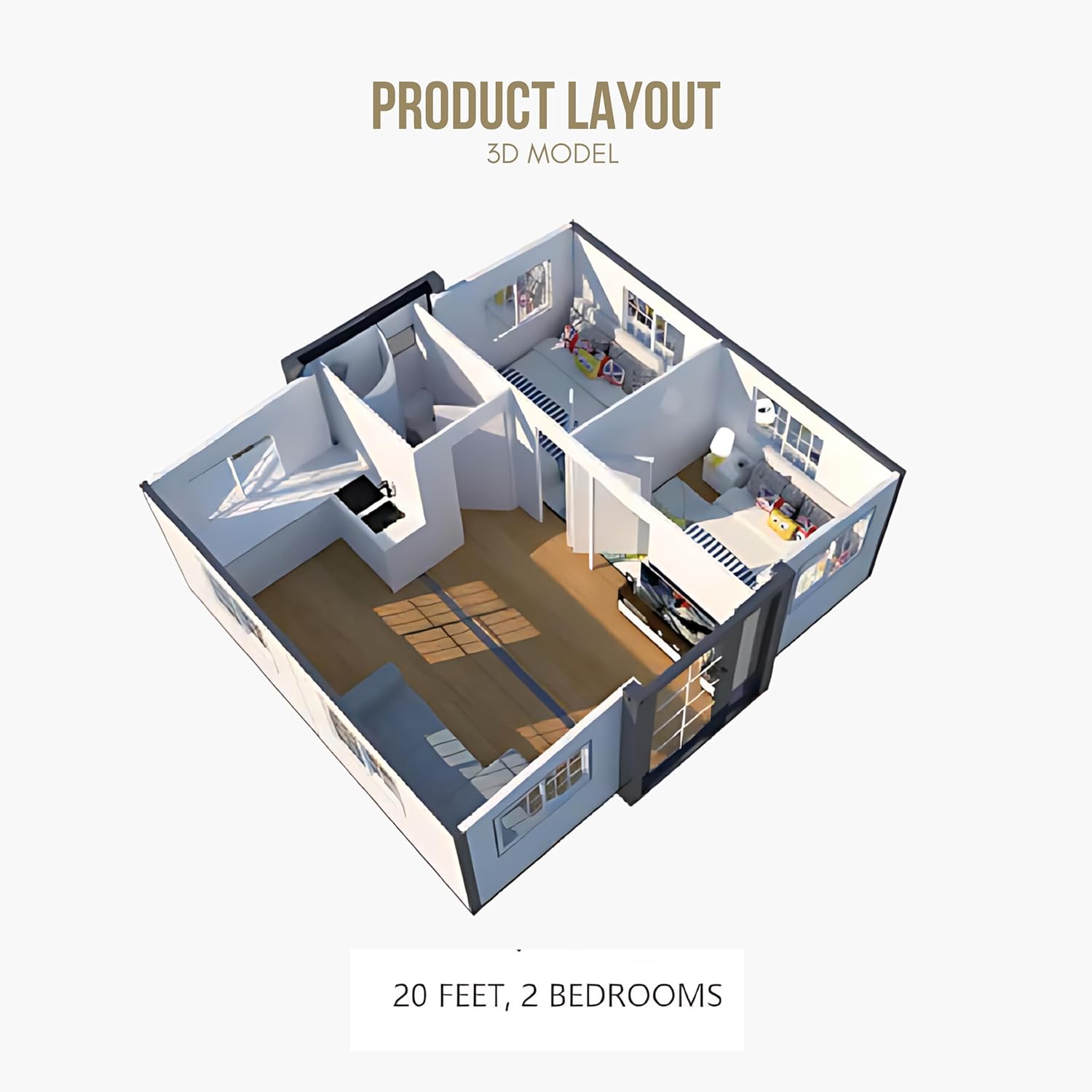 Tiny 20ft Prefab White House | Expandable Modern house to Live in with 2 Bedroom 1 Living room 1 bathroom and 1 kitchen