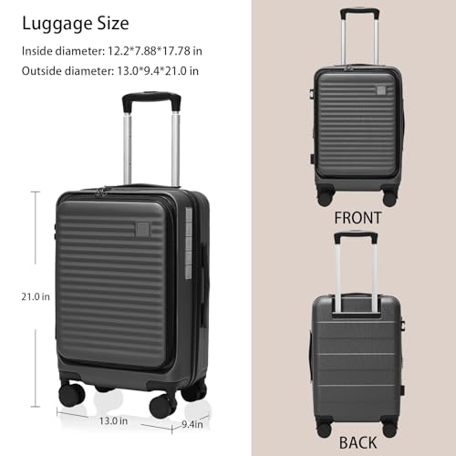 Expandable Carry On Luggage Durable Hardside Lightweight Rolling Suitcases with Spinner Wheels TSA Lock, (Black, 20-Inch)