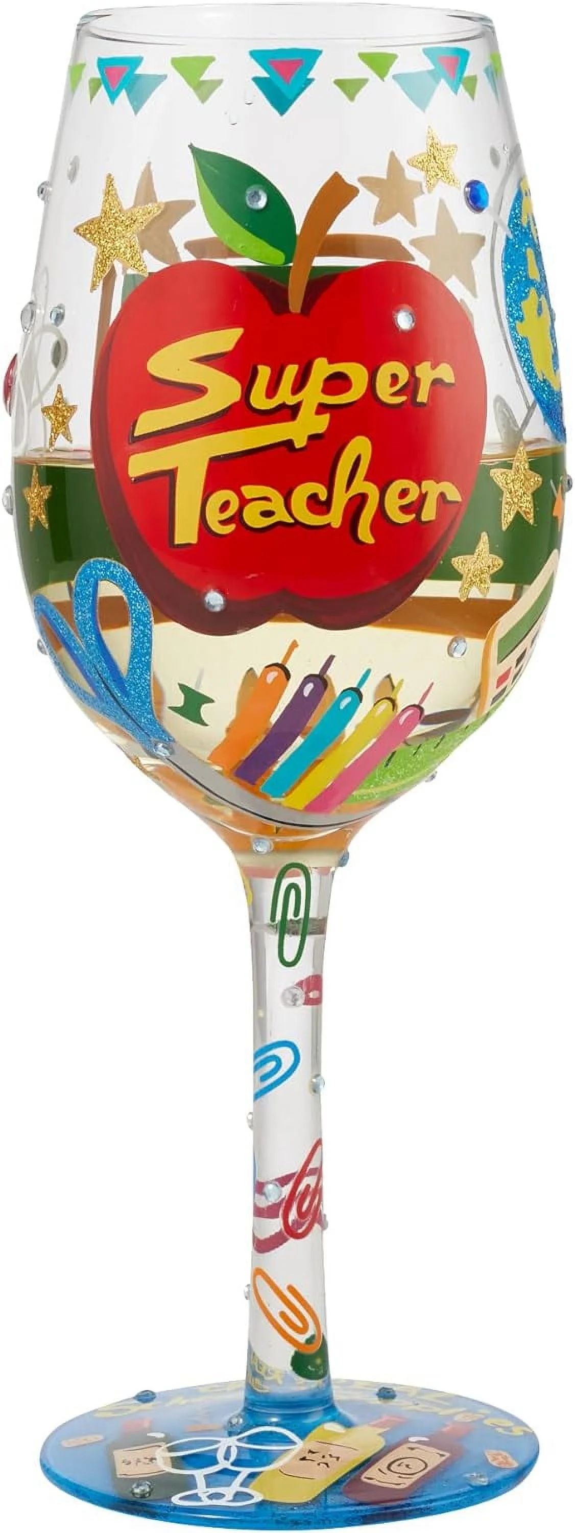 Designs By Super Teacher Hand-Painted Artisan Wine Glass, 15 Ounce, Multicolor