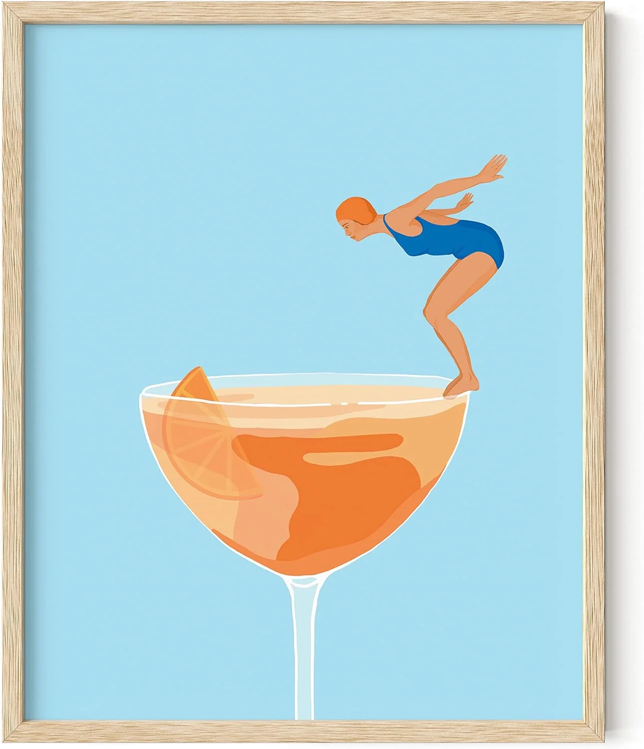 HAUS AND HUES Preppy Bar Wall Decor Framed - Blue and Orange Bar Cart Decor, Colorful Bar Wall Art Prints, Vintage Cocktail Poster, Alcohol Art Decorations Aperol Spritz (16x20 Beige Frame)