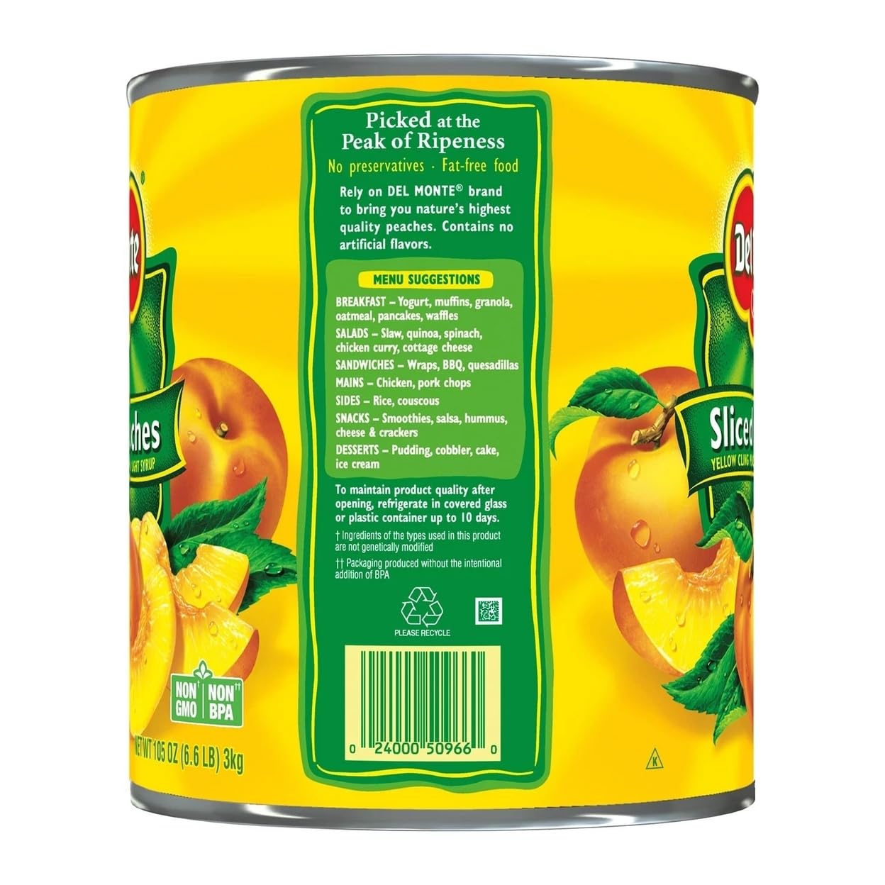 Del Monte Del Monte Lite Sliced Peaches In Extra Light Syrup Net Wt 105 Ounce , 105 Ounce