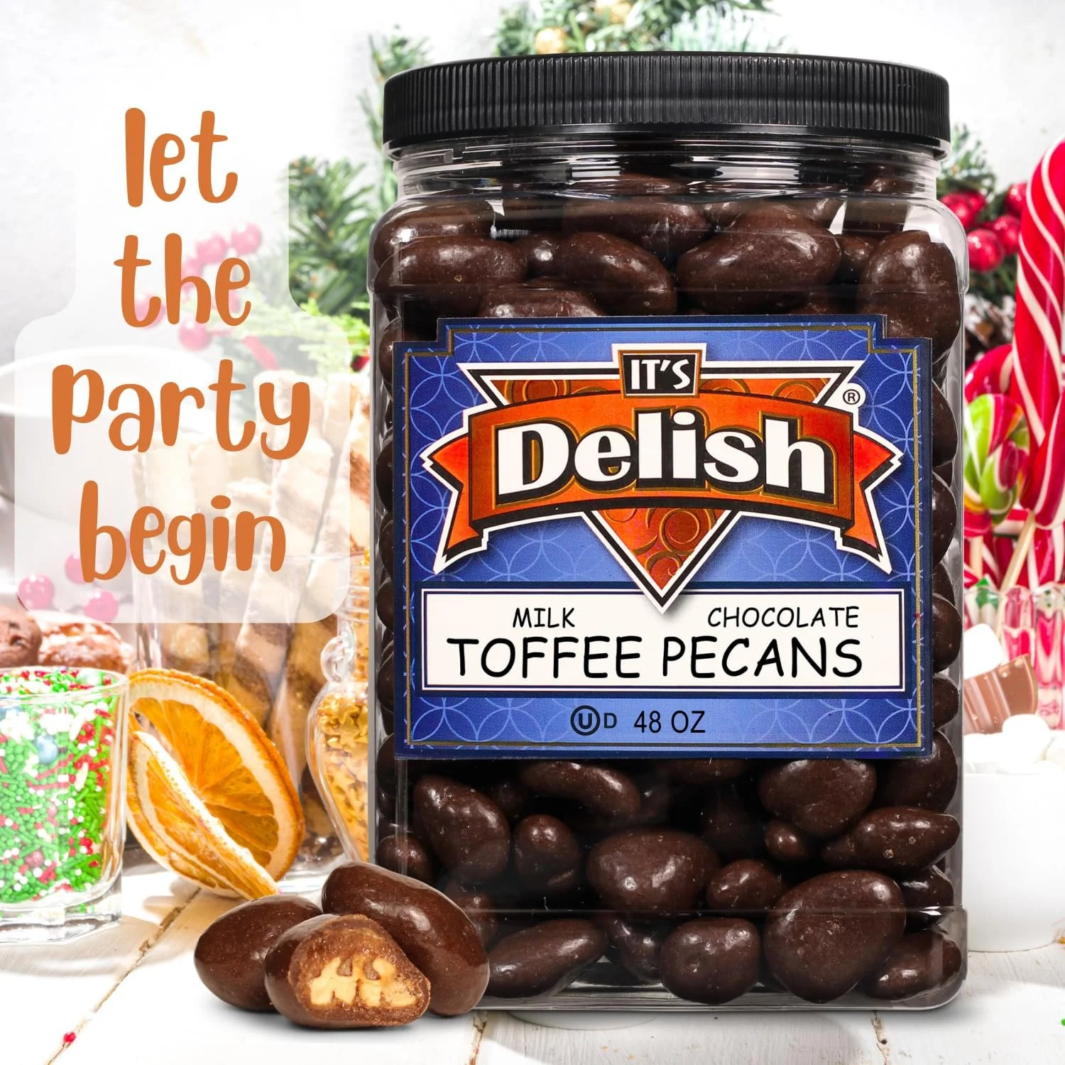 Milk Chocolate Toffee Coated Pecans by It's Delish, 48 oz Jumbo Container, Dairy Kosher Snacks