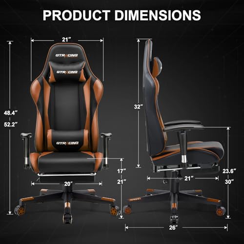 GTRACING Gaming Chair with Footrest, Ergonomic Computer Game Desk Chair, Recline Gaming Chair Seat Height Adjustment, Swivel Rocker with Headrest and Lumbar (Blue)
