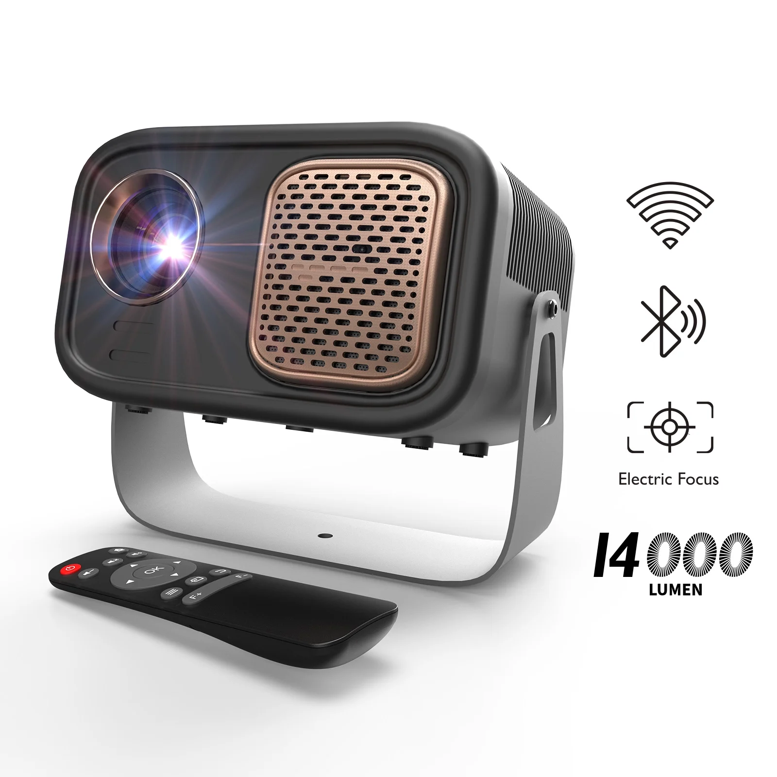 WEWATCH V11 Mini Movie Projector, Electric-Focus, Portable Wi-Fi Bluetooth Projector, 14000 Lumens & 200