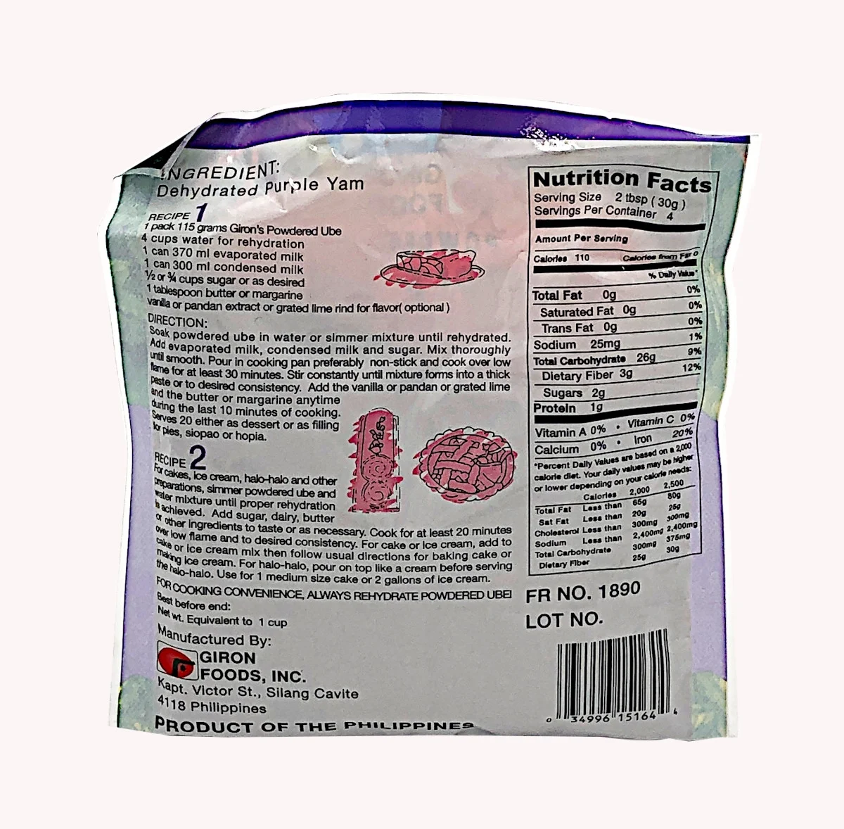 Giron Purple Yam Ube Powder Pack of 6