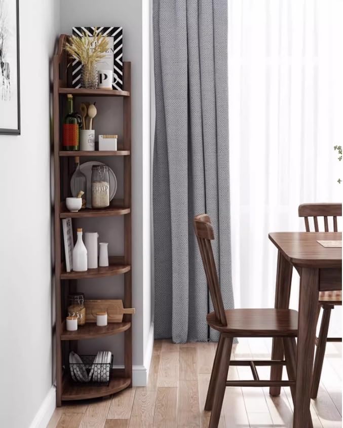 Corner Shelf Corner Bookshelf Wooden Corner Shelf 6 Tier Corner Bookshelf Bookcase Tall Narrow Corner Display Organizer Stand for Living Room Corner Shelves Corner Storage(B)