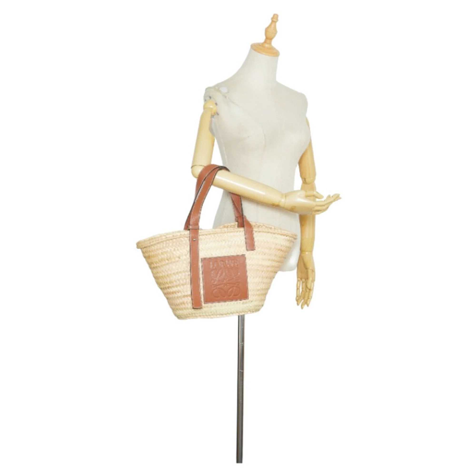 Pre-Owned Loewe Palm Leaf Basket Small Handbag Natural Brown Raffia Leather Ladies LOEWE (Good)