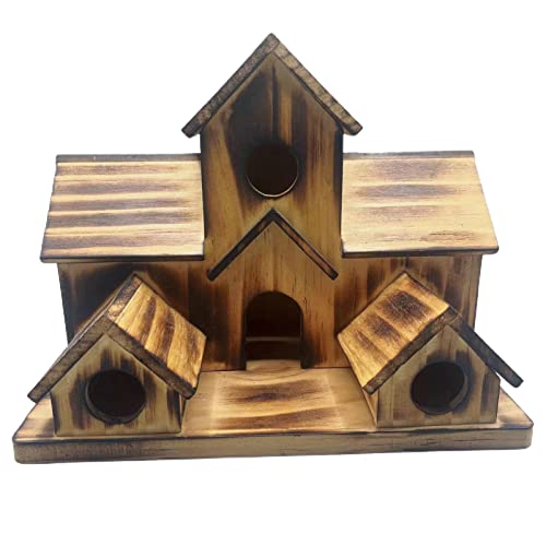 Bird House, Bird House for Outside, 6 Holes Large Space Handmade Wooden Hummingbird Houses Backyard/Courtyard/Patio Decor Wooden Color