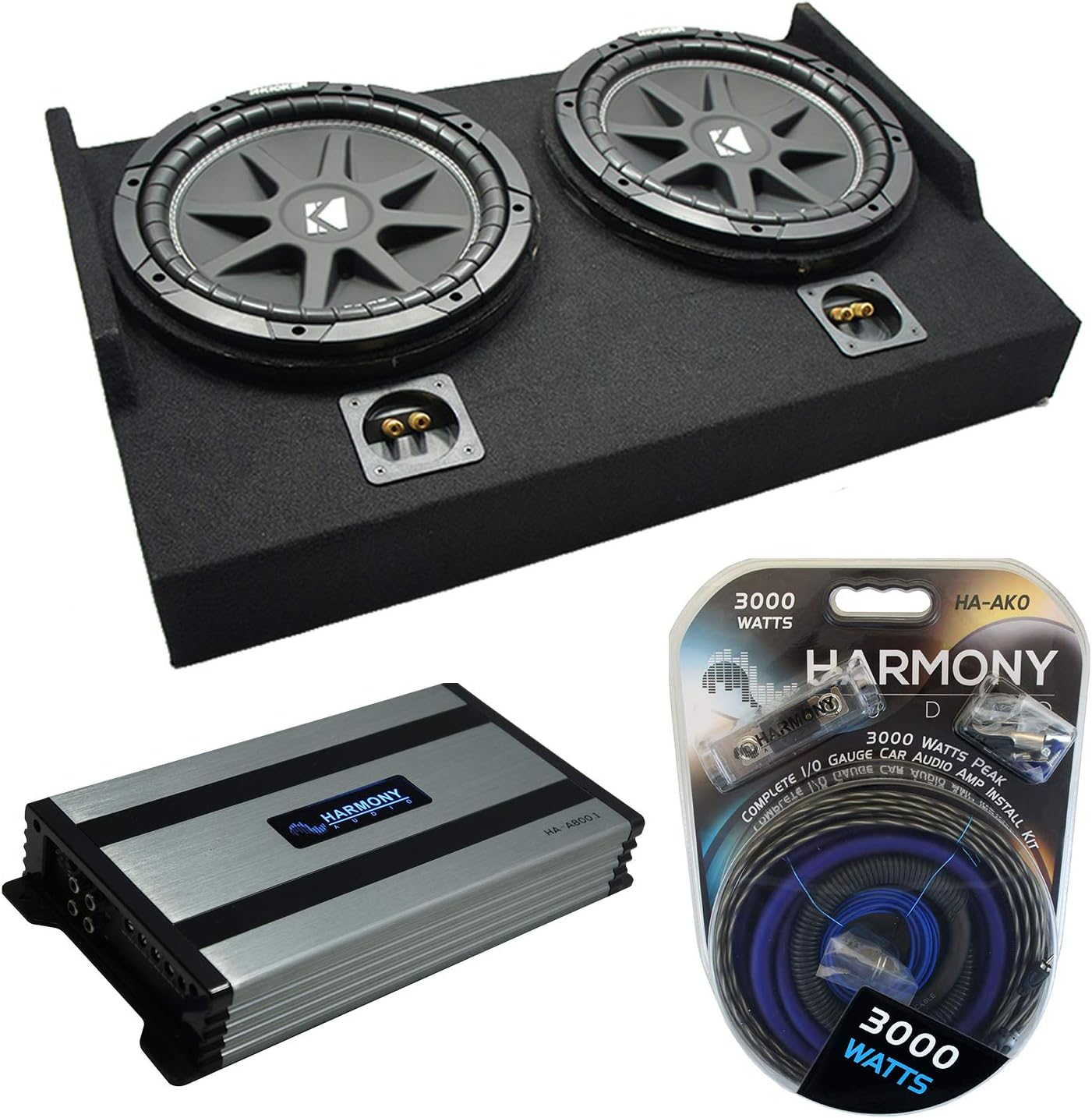 Kicker C12 Compatible with Ford F-150 Super Cab 2015-UP Bundled with HA-A800.1 Amplifier and Dual 12 Custom Sub Box Enclosure