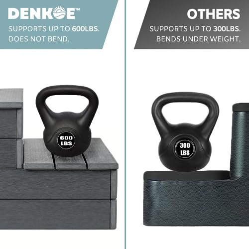 Hot Tub Steps - Wood-Looking Plastic, 100% Waterproof, Gray Non-Slip, Heavy Duty Outdoor Spa Stairs - Multi-Use for Porch, Fits Any Size