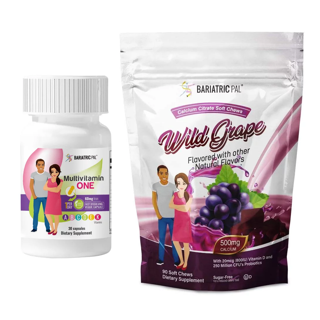 Duodenal Switch Vitamin Pack - Capsules Size: 1-Month Supply, BariatricPal Multivitamin ONE: Capsule with 60mg Iron, BariatricPal Calcium Citrate Soft Chews: Wild Grape