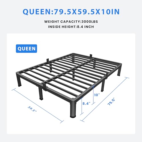MAF 18 Inch Full Size Bed Frame with Round Corner Legs Mattress Slide Stopper No Box Spring Needed Heavy Duty Metal Platform Bed Frames Under-Bed Storage Space, 3000 LBS Steel Slats Support