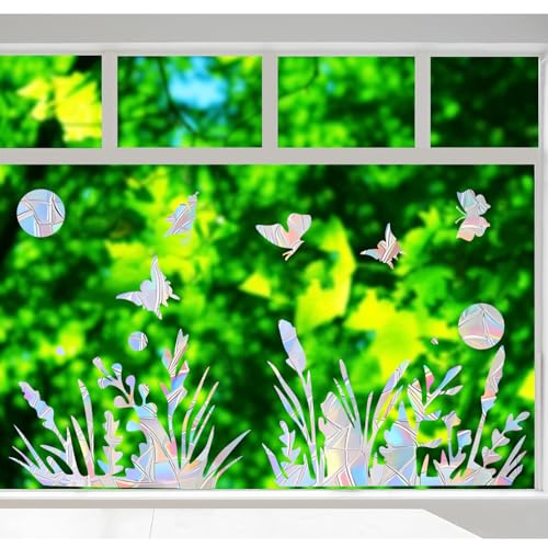 36PCS Snowflake Window Stickers Anti Collision Decals to Save Birds - Non Adhesive Prismatic Vinyl Rainbow Stickers