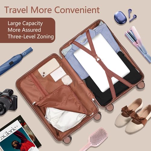 20-Inch Carry on Luggage,Carry-on Suitcase with Spinner Wheels and TSA Lock, 22x14x9 Airline Approved,Hardside Lightweight Travel Carry-on Luggage,Small Rolling Luggage (Beige, 20 Inch)