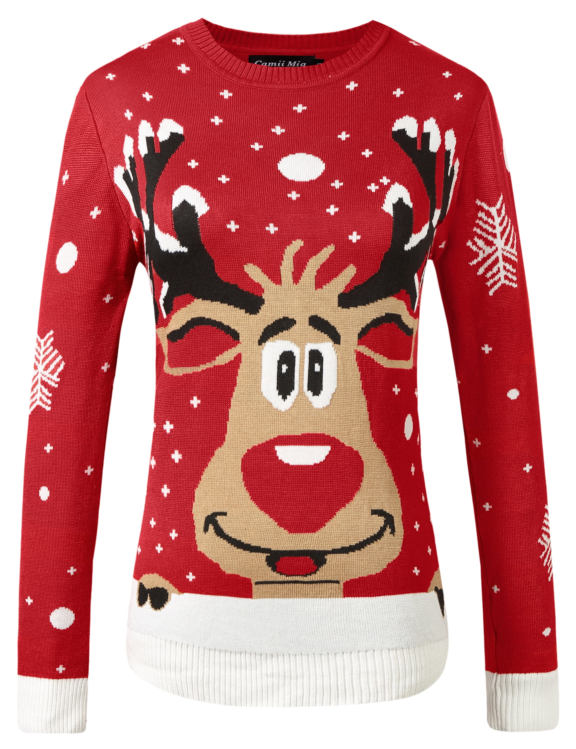 Camii Mia Ugly Christmas Sweaters for Women Holiday Sweater Pullover Xmas Reindeer