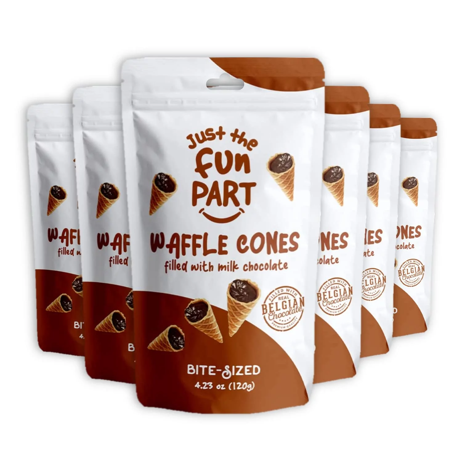 Just The Fun Part - Bite-Size Crispy Mini Waffle Cones - Filled With Premium Belgian Milk Chocolate - Great For Snacks, Desserts, Grab & Go - Pack of 6  (6 x 4.23 oz Bags Per Box - 25.38 oz Total)