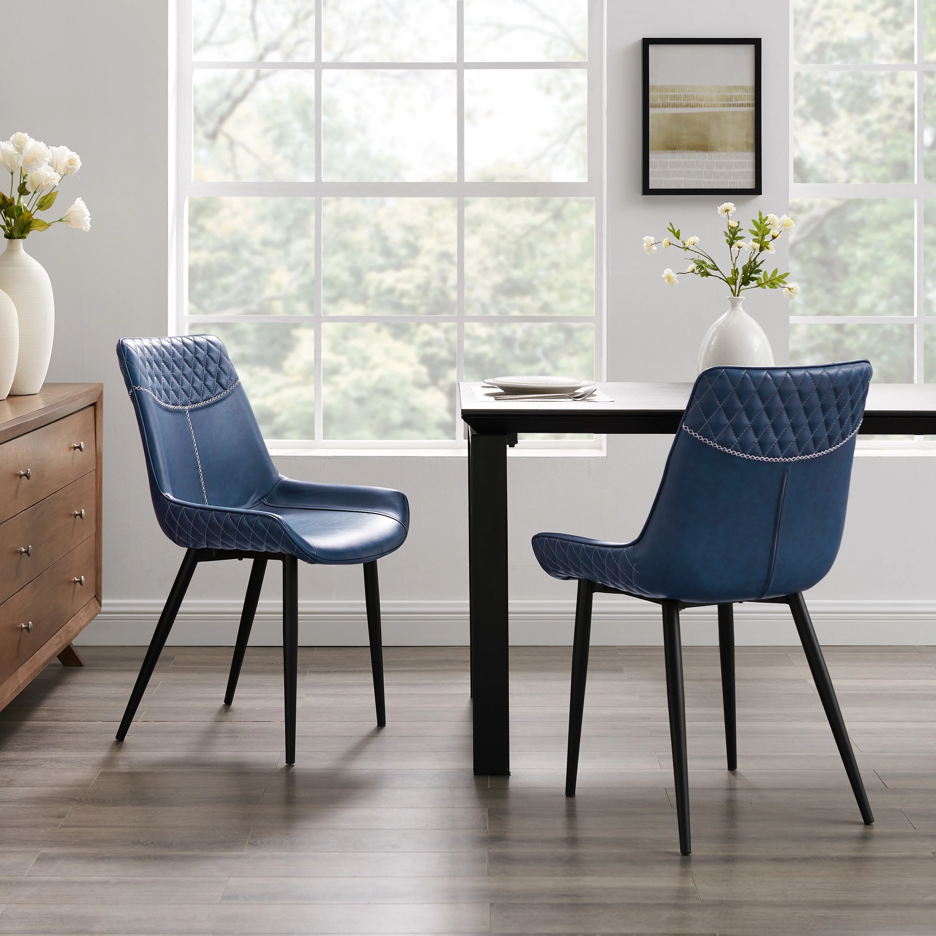 Linon Marcum Dining Chairs, Set of 2, Blue Faux Leather