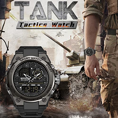 Mens Military Watch Tactical Waterproof Watches Sport Outdoor Digital Analog Wristwatch Army Big Face Alarm Stopwatch LED Watch for Men