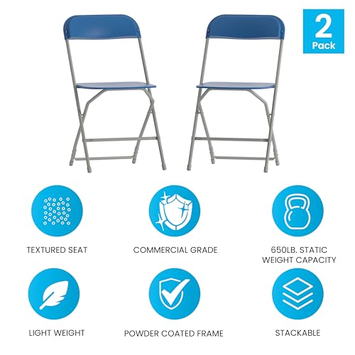 EMMA + OLIVER Set of 2 Plastic Folding Chairs - 650 LB Weight Capacity Lightweight Stackable Folding Chair in White