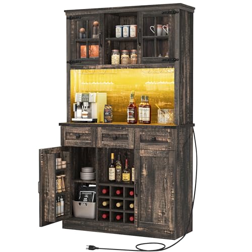 DWVO Coffee Bar Cabinet with Power Outlet/Lights, 72
