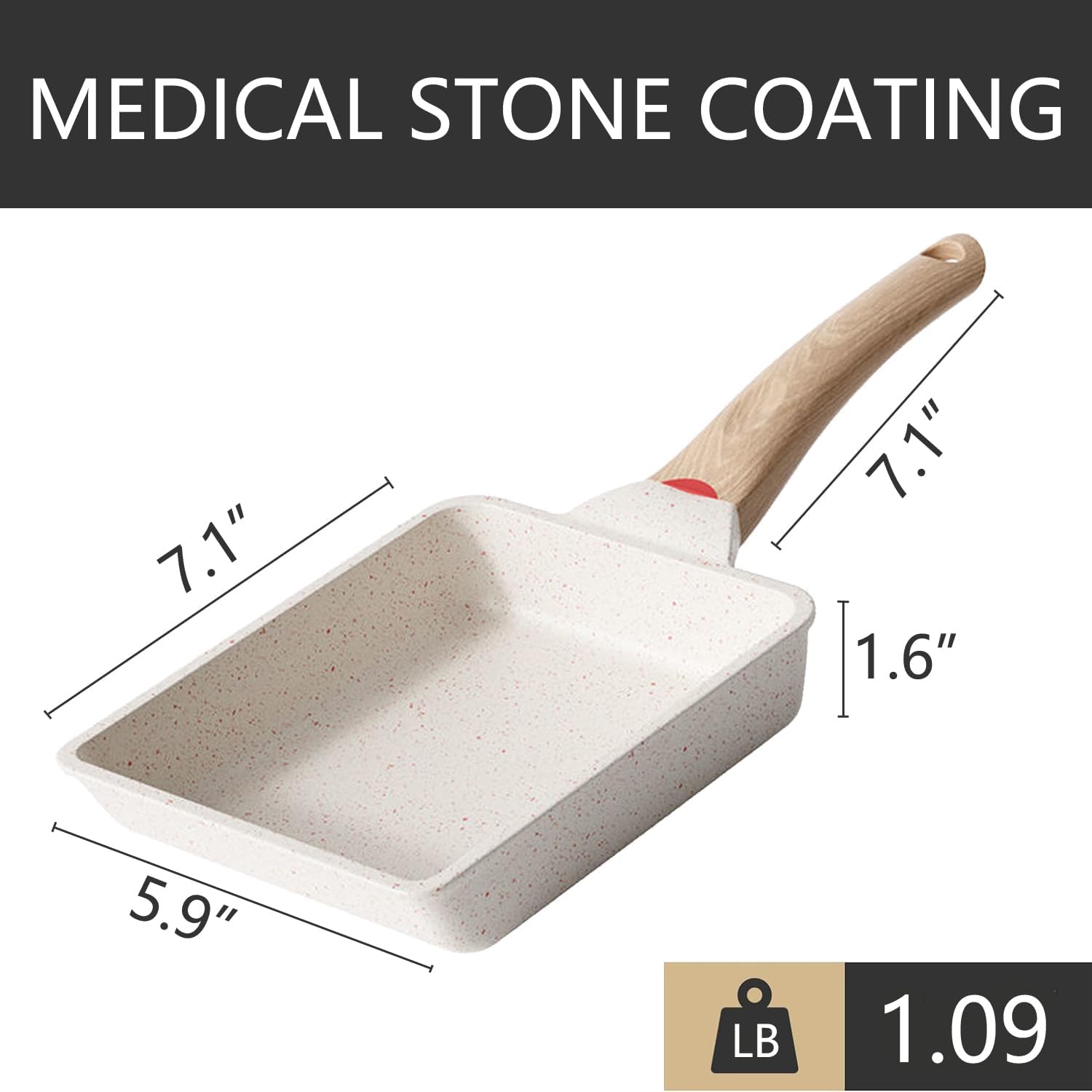 Tamagoyaki Pan,Japanese Omelette Pan,White Tamagoyaki Egg Pan, Non Stick Rectangle Pan,Small Frying Pan 6 X 7 Inch