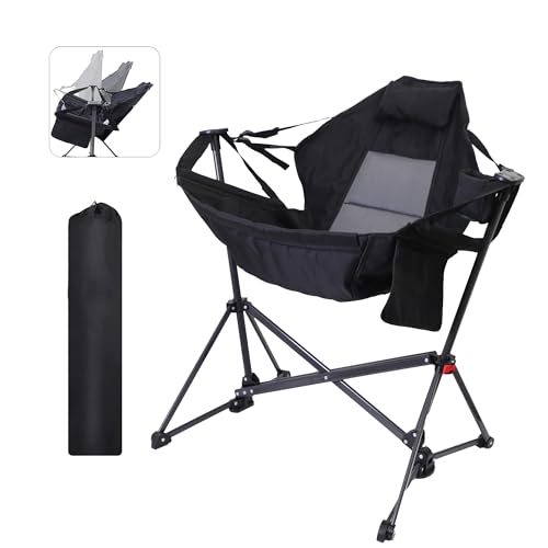 CDEN Hammock Chair, Swinging Camping Chairs, Rocking Chairs for Outdoors, Heavy Duty, Cup Holder, Side Pocket (1 Pack)