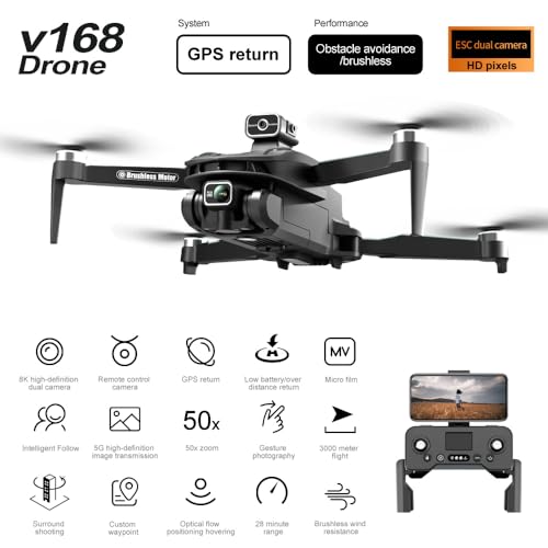 V168 Pro GPS Drone with 4K HDR Camera, 5GHz WiFi, 90 Mins Flight Time, Black, Beginner