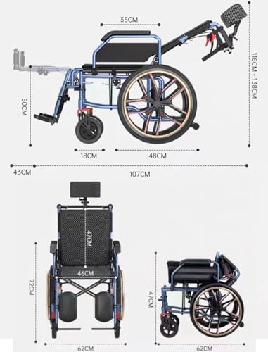 Reclining High Back Manual Wheelchair with Adjustable Leg Rest&Reversible Foot Pedal,90-150° Five-Speed Adjustment