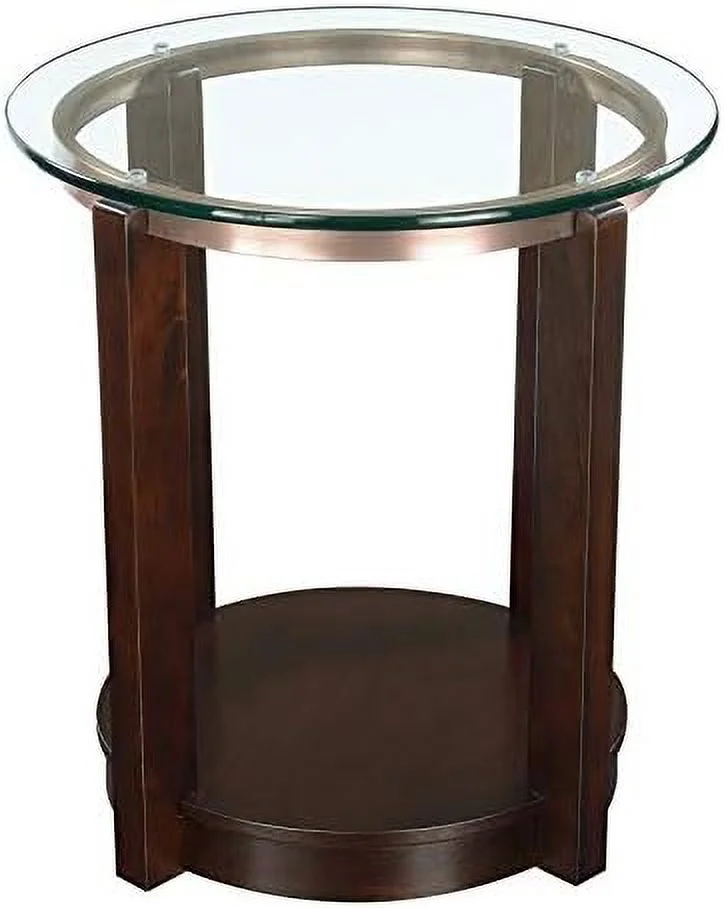 KHBIULIFE Round Traditional Wood End Table with Glass Top in Espresso
