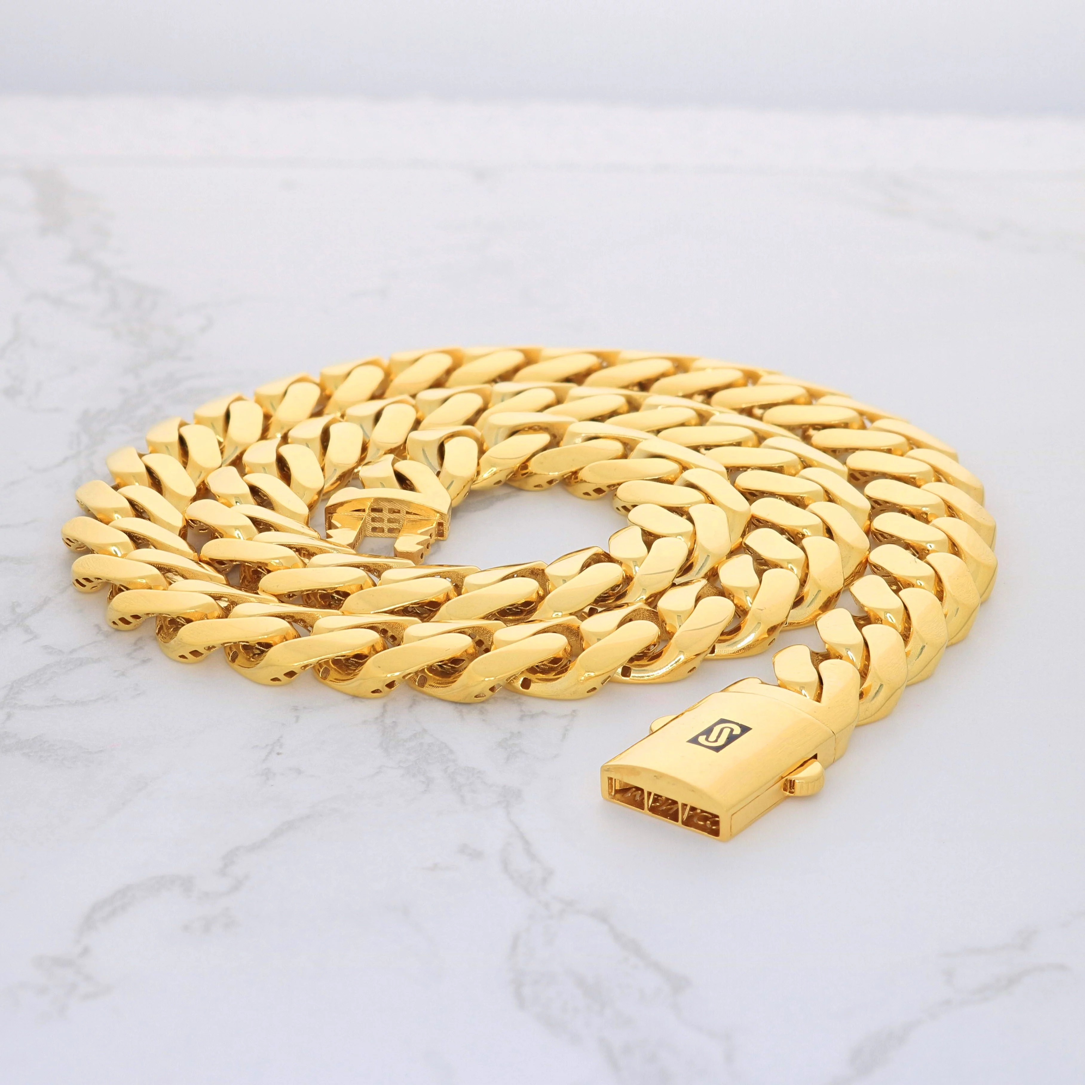 Nuragold 14k Yellow Gold 13mm Royal Monaco Miami Cuban Link Chain Necklace, Mens Jewelry Fancy Box Clasp 20