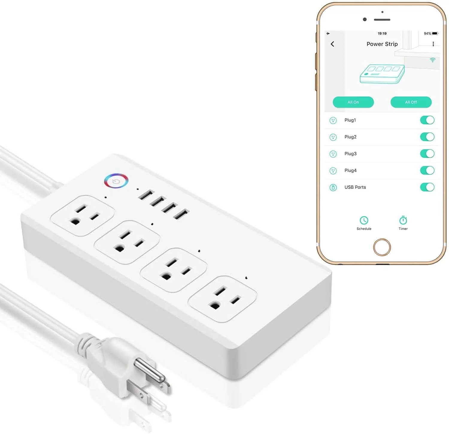 YoLink Power Strip, 1/4 Mile World's Longest Range Smart Power Strip Work w/ Alexa Google Assistant IFTTT, Surge Protector Plugs 4 USB Charging Ports 4 AC Plugs for Multi Outlets - YoLink Hub Required
