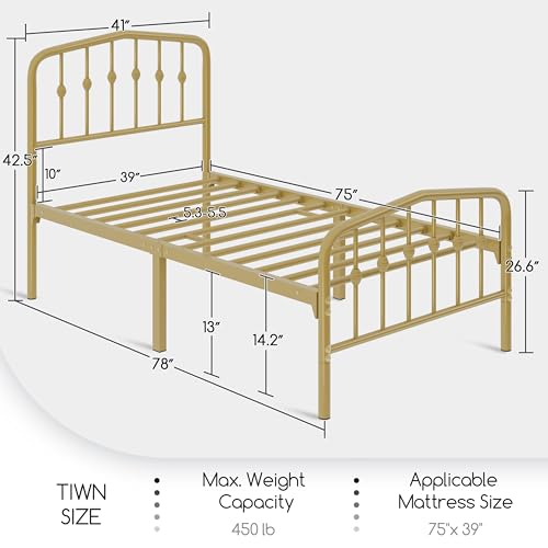 Yaheetech Full Bed Frames Metal Platform Bed with Victorian Style Wrought Iron Headboard and Footboard/Easy Assembly/No Box Spring Needed/White Full Bed