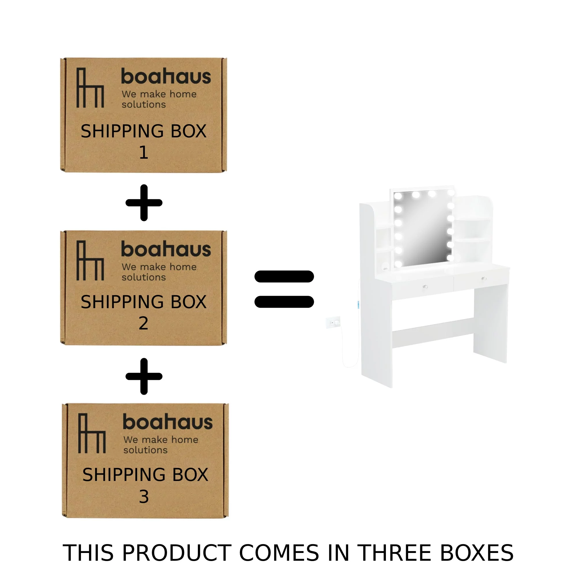 Boahaus Sophie Modern Vanity Table, Lights Crystal Ball Knobs Mirror, White Painted for Bedroom