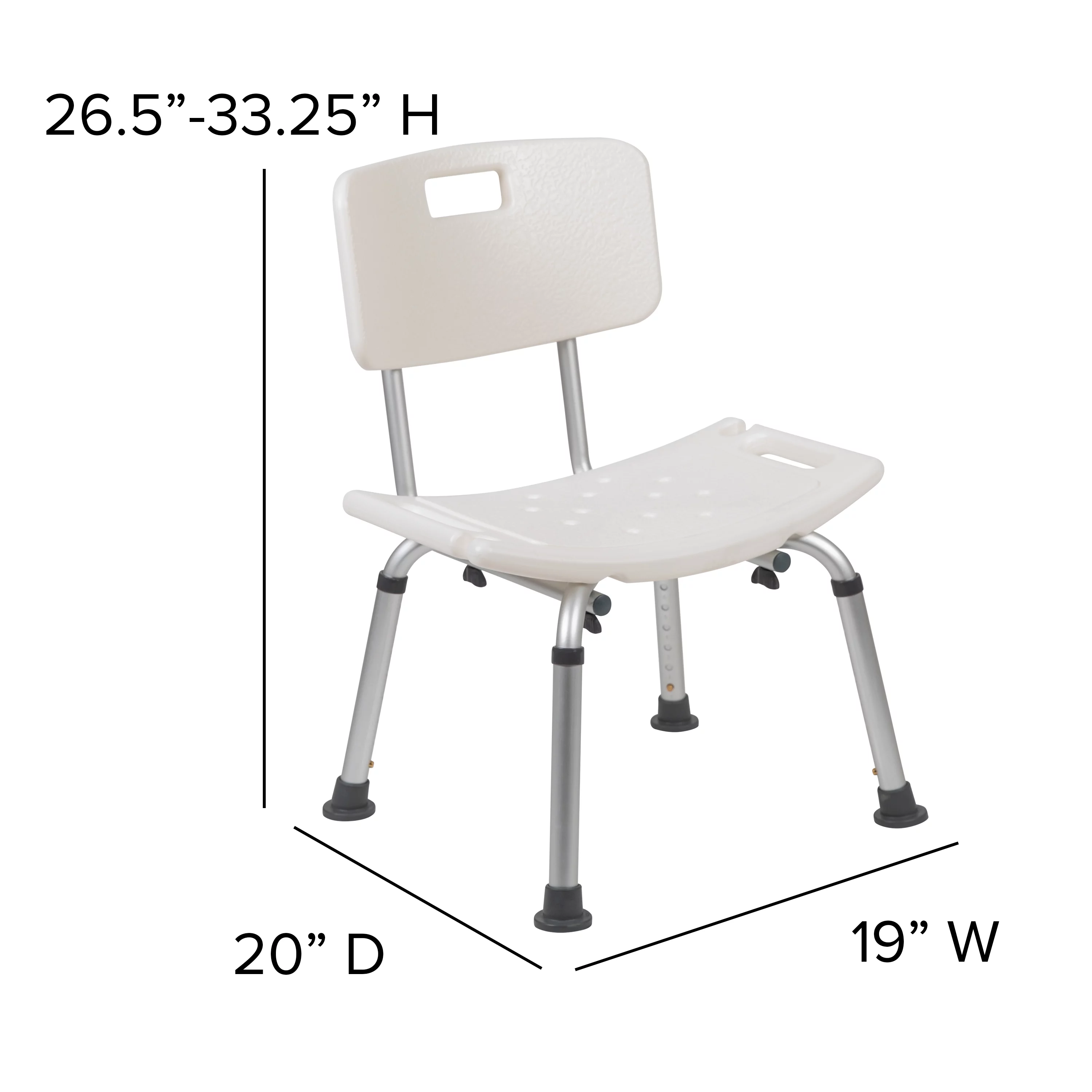 Emma + Oliver Tool-Free 300 Lb. Capacity, Adjustable White Bath & Shower Chair with Back