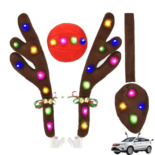 Christmas Rudolph Reindeer Vehicle Kit,Antlers Car & Nose Decorations, Decor with Jingle Bells and Tail for Truck,Decorate Any Vehicle.