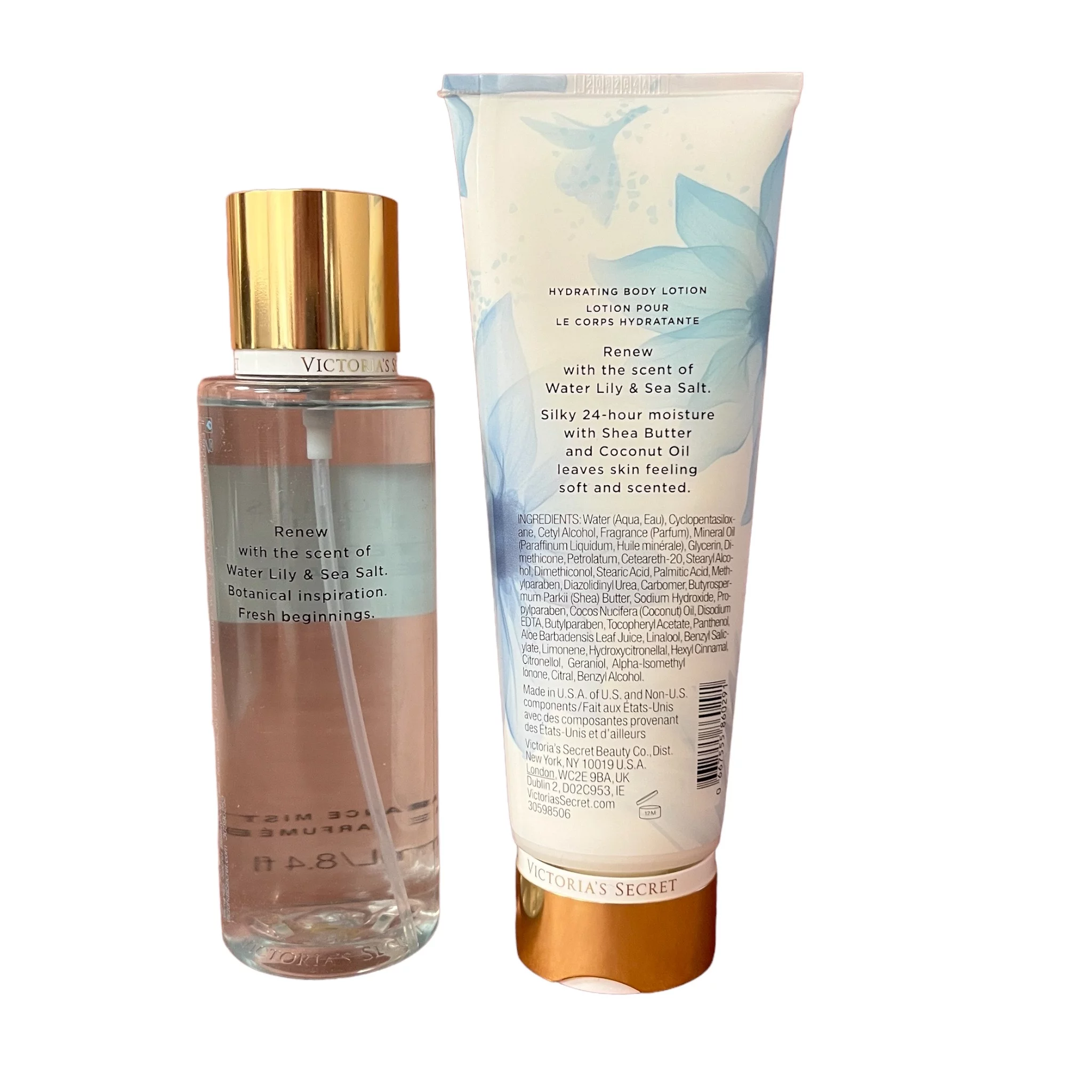 Victoria's Secret Water Lily & Sea Salt Mist & Body Lotion Set Natural Beauty